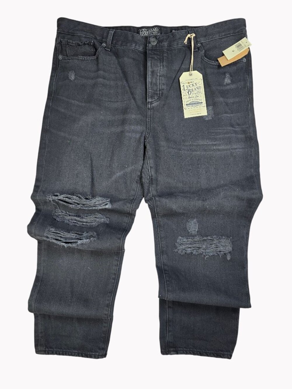 Lucky Brand Sienna Slim Boyfriend Jeans Womens 14 Black Distressed NWT 39" Waist